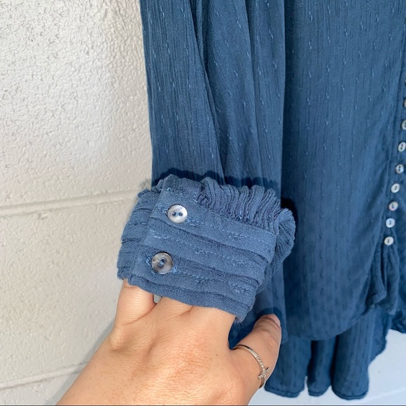 Free People Canyon Rose Blue Peasant Top - Picture 10 of 12